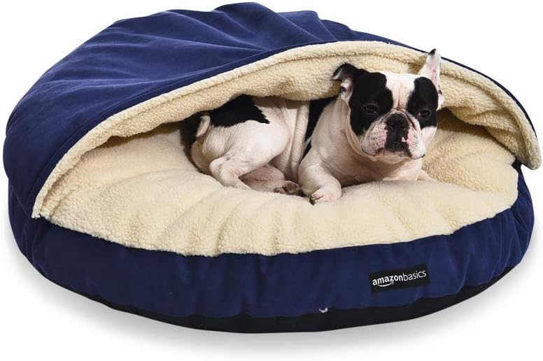 AmazonBasics Pet Cave Bed for Dogs and Cats, with Removable Nesting Cave Cover, Fits up to 30lbs Pets, 35 x 35 x 13 inches, Blue