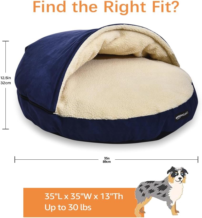 AmazonBasics Pet Cave Bed for Dogs and Cats, with Removable Nesting Cave Cover, Fits up to 30lbs Pets, 35 x 35 x 13 inches, Blue - Image 8