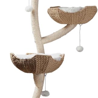 Habitat Haven The Sanctuary Cat Tree - Luxury Cat Condo, Large Modern Indoor Tower with 3 Faux Fur Beds, Scratching Posts, and Toys for Cats, 23-Inch Width x 23-Inch Depth x 52-Inch Height