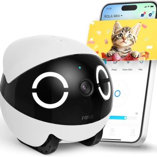 Enabot EBO ROLA Mini FamilyBot 2K Pet Camera Robot: Movable Indoor Camera Battery-Powered with Phone App, One-Touch Call, 2-Way Talk, Night Vision, Motion Detection, Video Recording