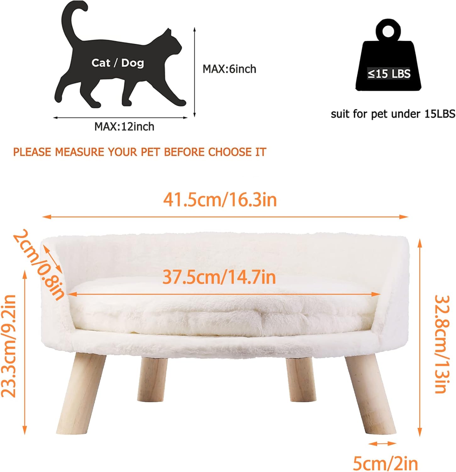 Elevated Dog Bed: Cat Bed for Indoor Cats with Cozy Pad Waterproof - Nordic Cat Stool Chair with Sturdy Wood Legs Anti Slip for Puppy Kitten - Image 6
