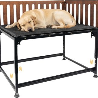 45”×29.2” Bedside Dog Bed, Foldable Pet Bed with 5-Level Height Adjustment (21”-29”), Metal Dogs Bed Frame with Removable Side 2 Panels & Chew-Proof Mat, Easy Foldable Storage,Large