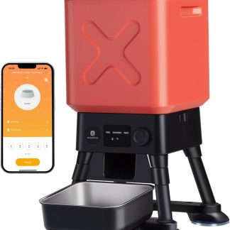 Automatic Dog Feeder for Large Dogs, 14L Capacity, Remote Feeding, Anti-Blockage System, Timed Auto Dog Food Dispenser, 2.4G WiFi App Control,Dual Power Supply,Stainless Steel Bowl
