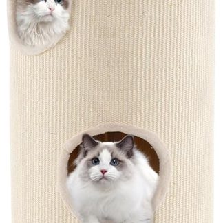 Tangkula 4 Story Cat Tree Condo, 49” Barrel-Shaped Cat House with Detachable Sisal Scratching Board, 3 Hideaways & Removable Soft Top Plush Bed, Interior Bamboo Mat, Modern Cat Tower for Indoor Cats