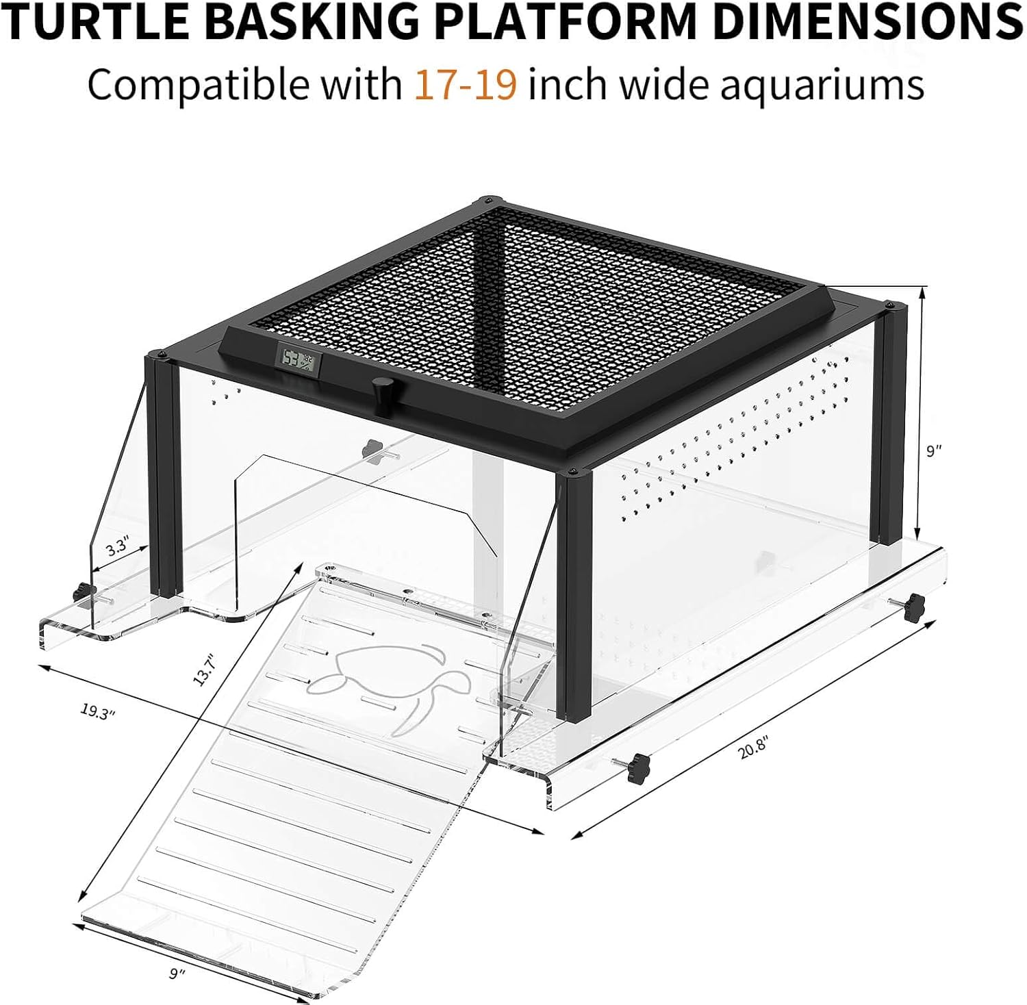 Upgraded Turtle Basking Platform for Aquatic Turtles with Temp & Humidity Gauge, Clear Acrylic Turtle Dock, Flip-Open Lid, Non-Slip Ramp & Escape-Proof, Fits 17–19" Aquariums - Image 8