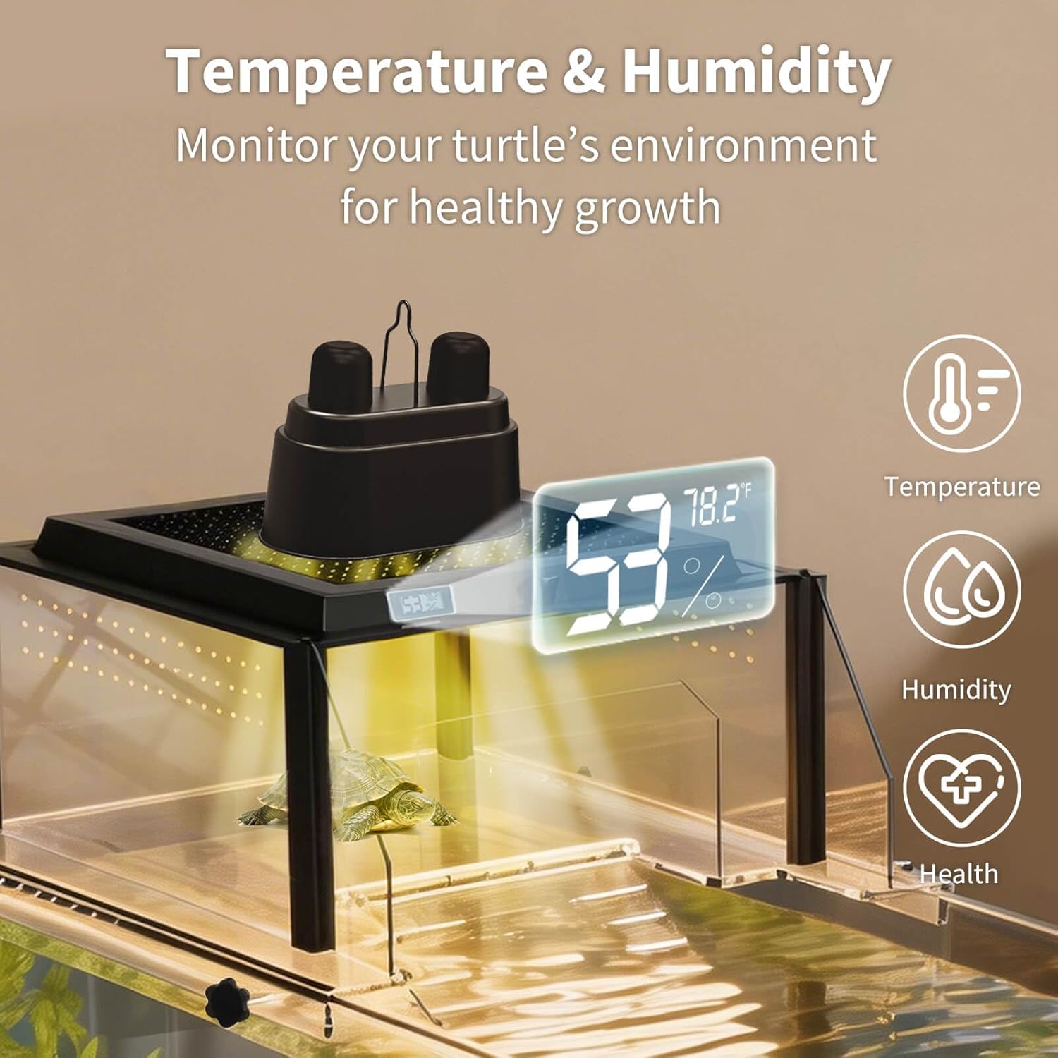 Upgraded Turtle Basking Platform for Aquatic Turtles with Temp & Humidity Gauge, Clear Acrylic Turtle Dock, Flip-Open Lid, Non-Slip Ramp & Escape-Proof, Fits 17–19" Aquariums - Image 2