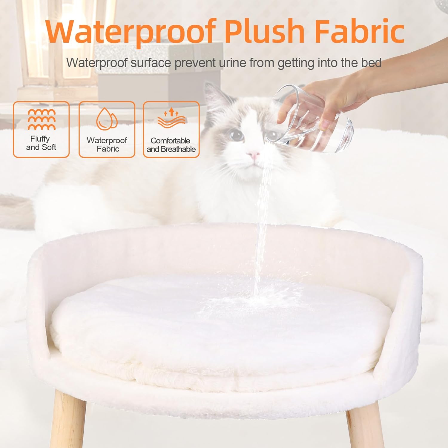 Elevated Dog Bed: Cat Bed for Indoor Cats with Cozy Pad Waterproof - Nordic Cat Stool Chair with Sturdy Wood Legs Anti Slip for Puppy Kitten - Image 3