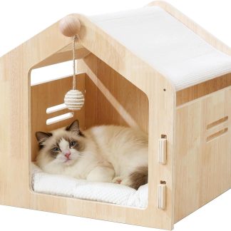 Spacious cat House，Enclosed cat Bed with a Padded Cotton pad and cat Ball，Easy to Assemble and Clean