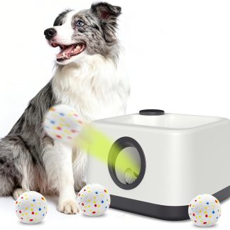 Automatic Dog Ball Launcher, Auto & Manual Dual Mode Dog Ball Thrower, Interactive Dog Toy for Boredom & Brain Stimulation with 4 ETPU Balls, Indoor Outdoor Use for All Breeds