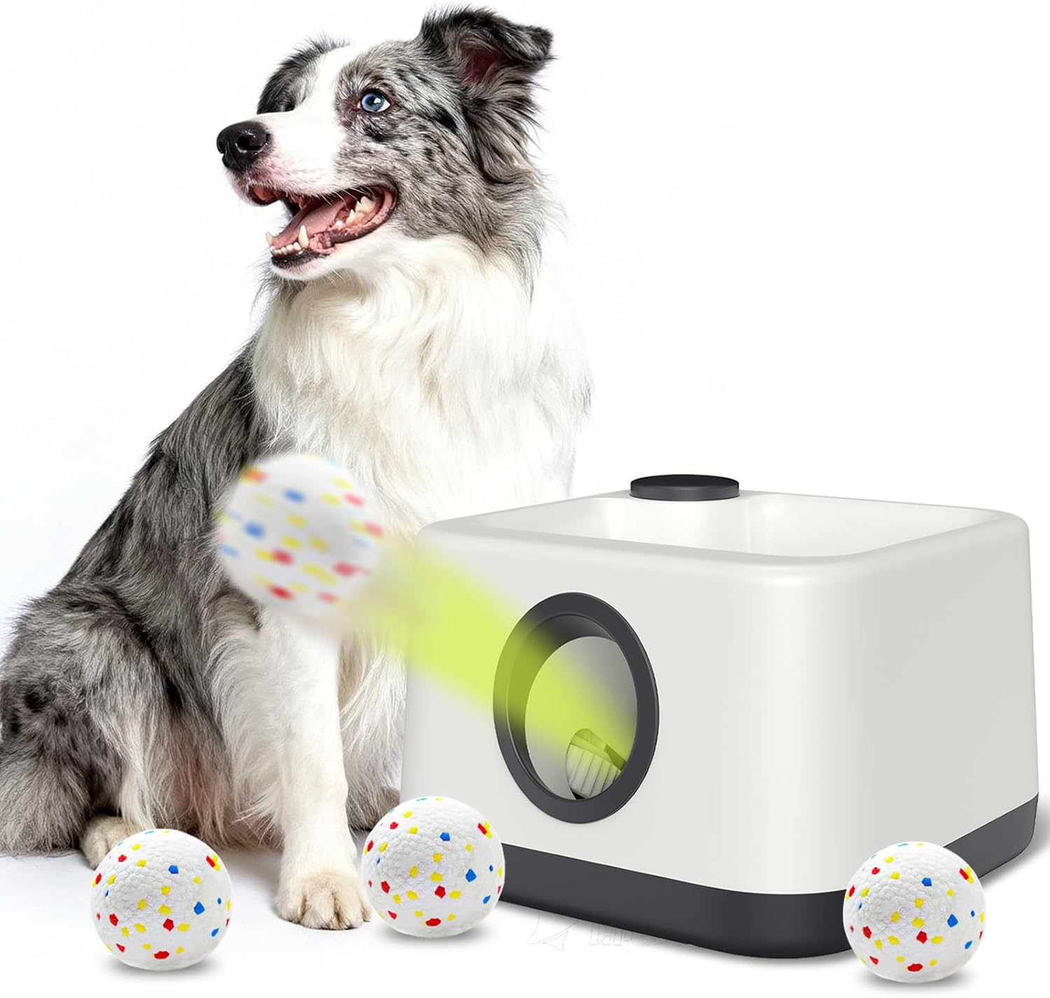 Automatic Dog Ball Launcher, Auto & Manual Dual Mode Dog Ball Thrower, Interactive Dog Toy for Boredom & Brain Stimulation with 4 ETPU Balls, Indoor Outdoor Use for All Breeds