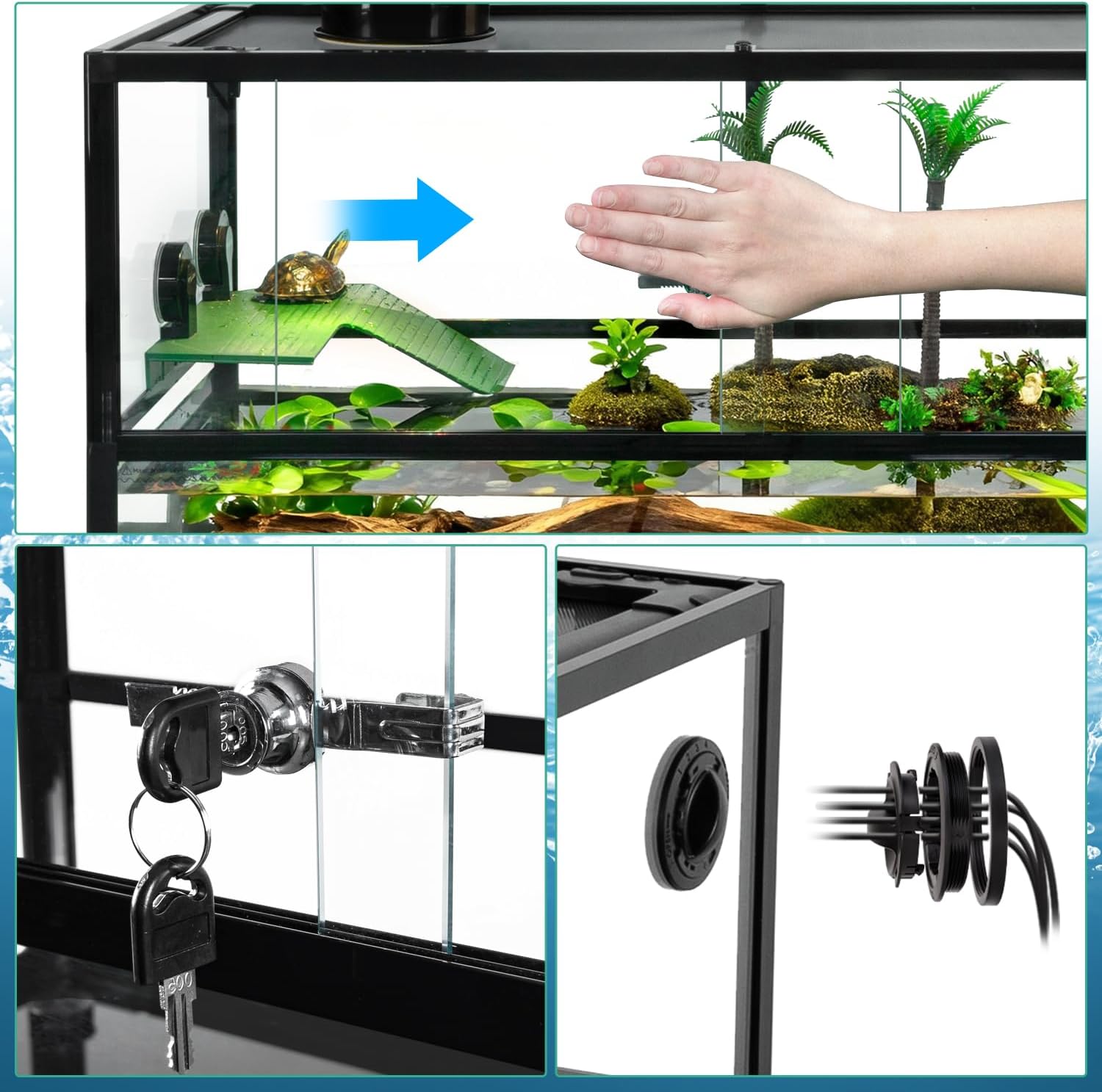 50 Gallon Glass Turtle Tank, 36"×18"×18" Tortoise Habitat, Large Turtle Aquatic Aquarium Kit with Drainage System, Turtle Terrarium for Tree Frogs, Salamanders - Image 3