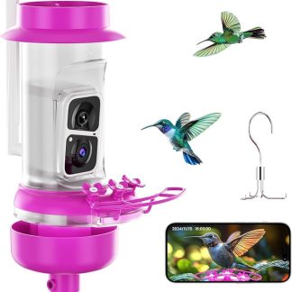 Soliom Hummingbird Feeder with Camera, Smart Feeder Camera with 2K Live View AI Identify, Leak Proof&Ant Moat&Bee Proof, Outdoor Pole/Hook Hanging, Ideal Gift for Family, 16 OZ Pink