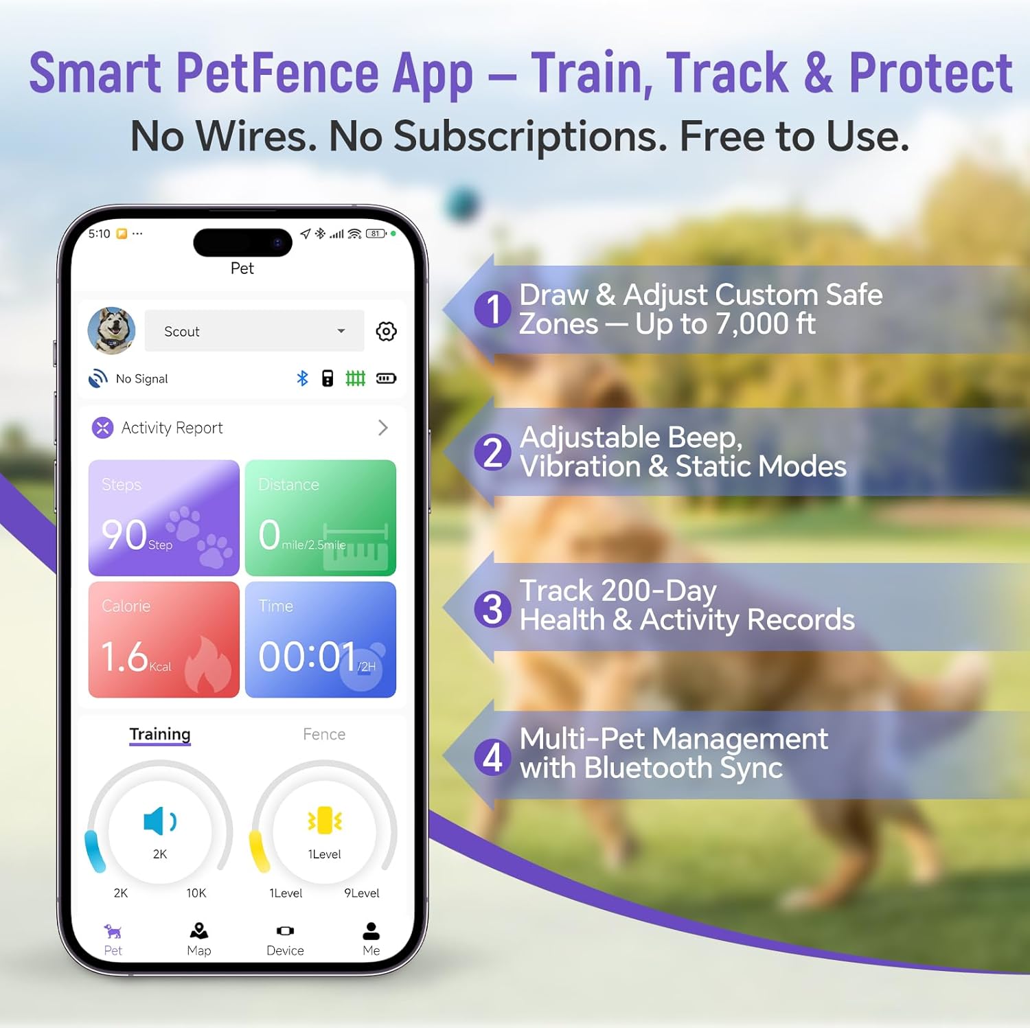GPS Wireless Dog Fence – Free App Control, Custom GPS Boundary, Beep/Vibration/Static Modes, IP67 Waterproof, Long Battery Life, for Dogs 10–120 lbs, Remote Training Kit - Image 3