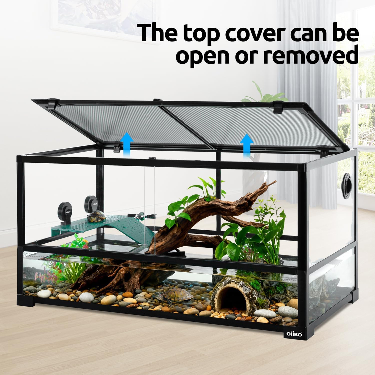 50 Gallon Glass Turtle Tank, 36"×18"×18" Tortoise Habitat, Large Turtle Aquatic Aquarium Kit with Drainage System, Turtle Terrarium for Tree Frogs, Salamanders - Image 2