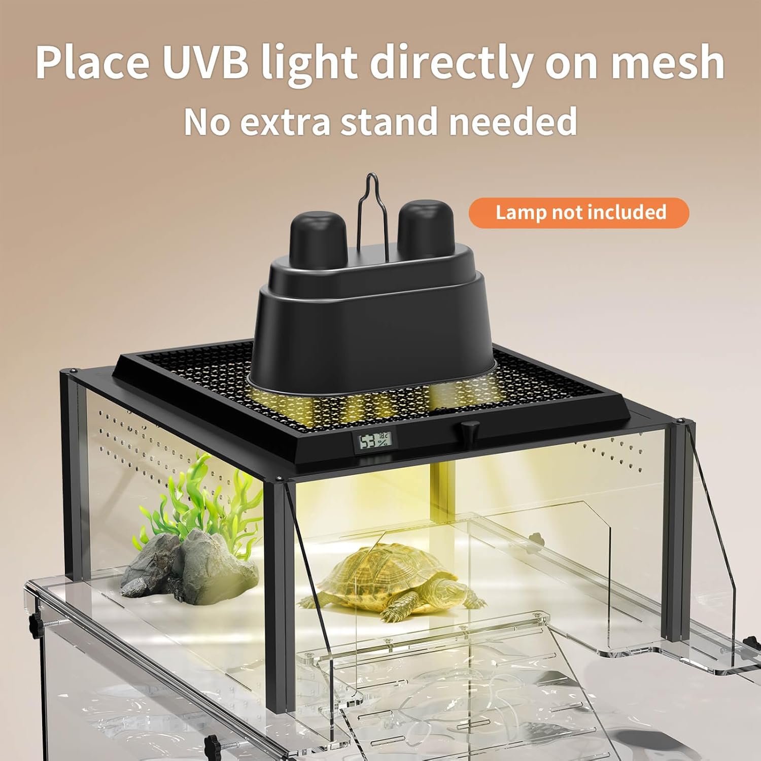Upgraded Turtle Basking Platform for Aquatic Turtles with Temp & Humidity Gauge, Clear Acrylic Turtle Dock, Flip-Open Lid, Non-Slip Ramp & Escape-Proof, Fits 17–19" Aquariums - Image 4