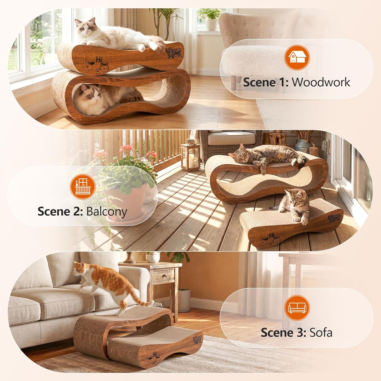 Cat Scratcher 2 in 1 Scratchers for Indoor Cats Scratching Board Cardboard, Horizontal Corrugated Scratch Pad for Cats as Beds & Furniture Reversible Sofa Scratch - Image 5