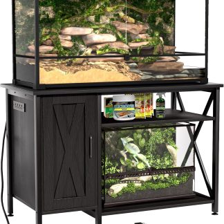 Herture 120 Gallon Tank Stand Reptile with Power Outlet, Terrarium Stand with Storage Cabinet, 48" X 24" Tabletop, Reptile Terrarium,Turtle Tank Black PG08XYB