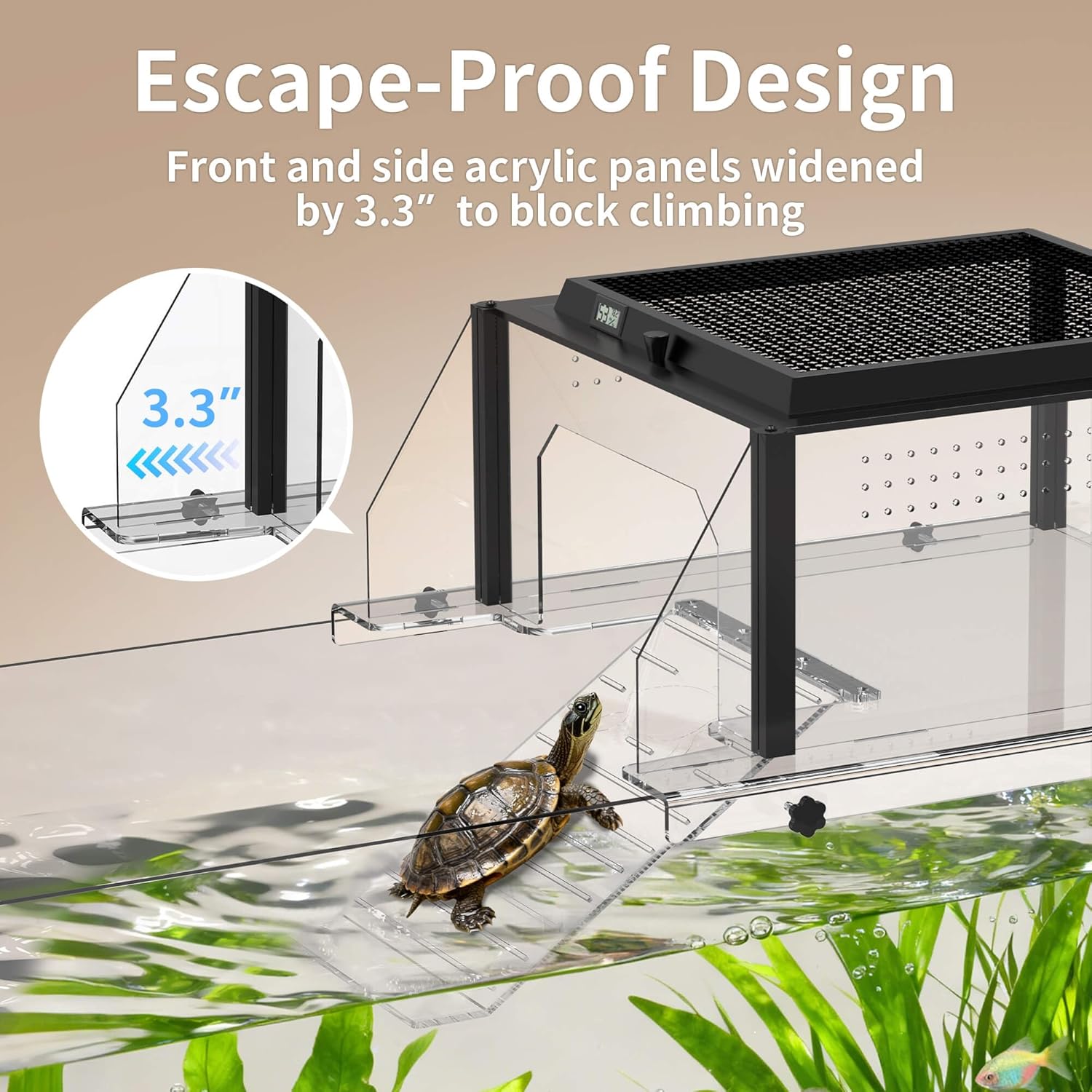 Upgraded Turtle Basking Platform for Aquatic Turtles with Temp & Humidity Gauge, Clear Acrylic Turtle Dock, Flip-Open Lid, Non-Slip Ramp & Escape-Proof, Fits 17–19" Aquariums - Image 5