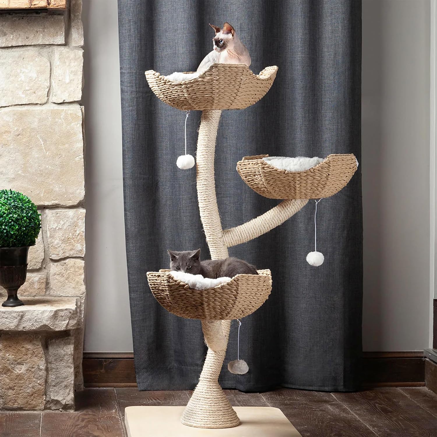 Habitat Haven The Sanctuary Cat Tree - Luxury Cat Condo, Large Modern Indoor Tower with 3 Faux Fur Beds, Scratching Posts, and Toys for Cats, 23-Inch Width x 23-Inch Depth x 52-Inch Height - Image 2