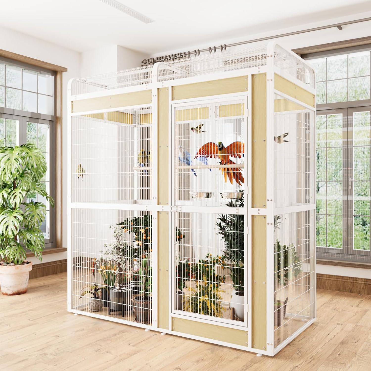 Large Bird Cage for Parakeets Outdoor Bird Aviary Parrot Cage with Perch, Birdcage for Macaws Canaries Parrots Budgie Lovebirds-White (2 Box Set) - Image 7