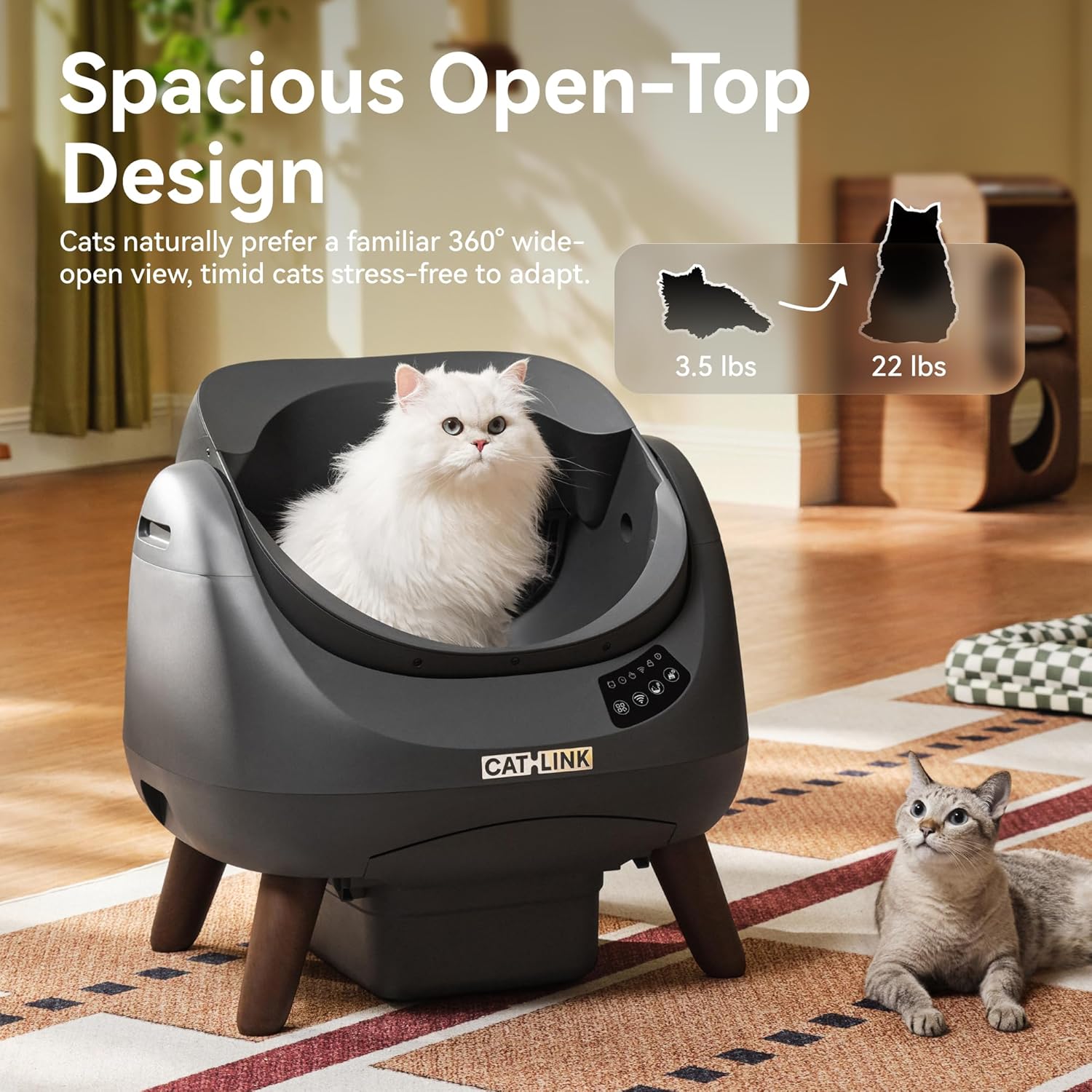 CATLINK Self Cleaning Cat Litter Box Open-X, 5G & 2.4G WiFi, Safe Anti-Pinch Automatic Litter Box Open Top, AI Waste Analysis Health Monitor, App, Odor Free - Grey/Large (Multi-Cat Household) - Image 6