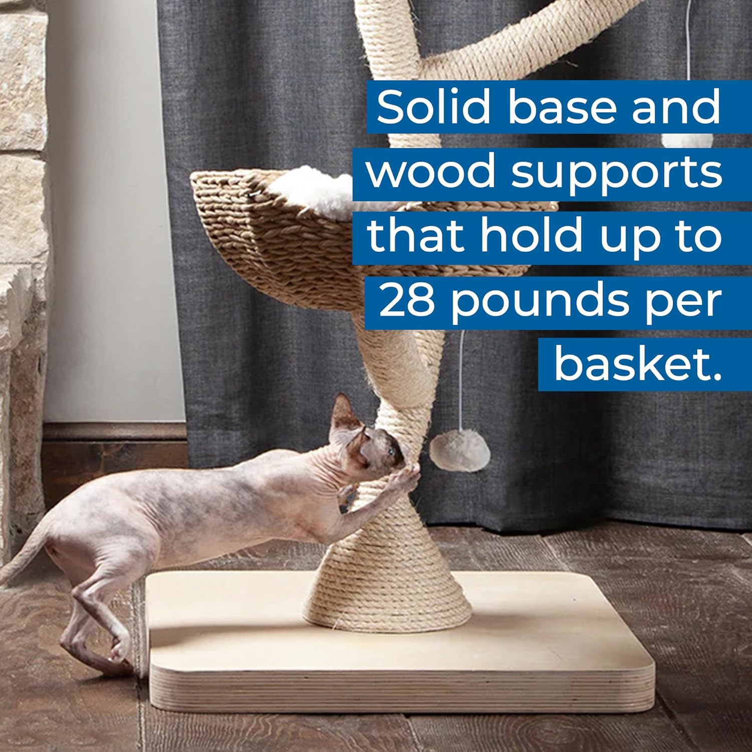 Habitat Haven The Sanctuary Cat Tree - Luxury Cat Condo, Large Modern Indoor Tower with 3 Faux Fur Beds, Scratching Posts, and Toys for Cats, 23-Inch Width x 23-Inch Depth x 52-Inch Height - Image 5