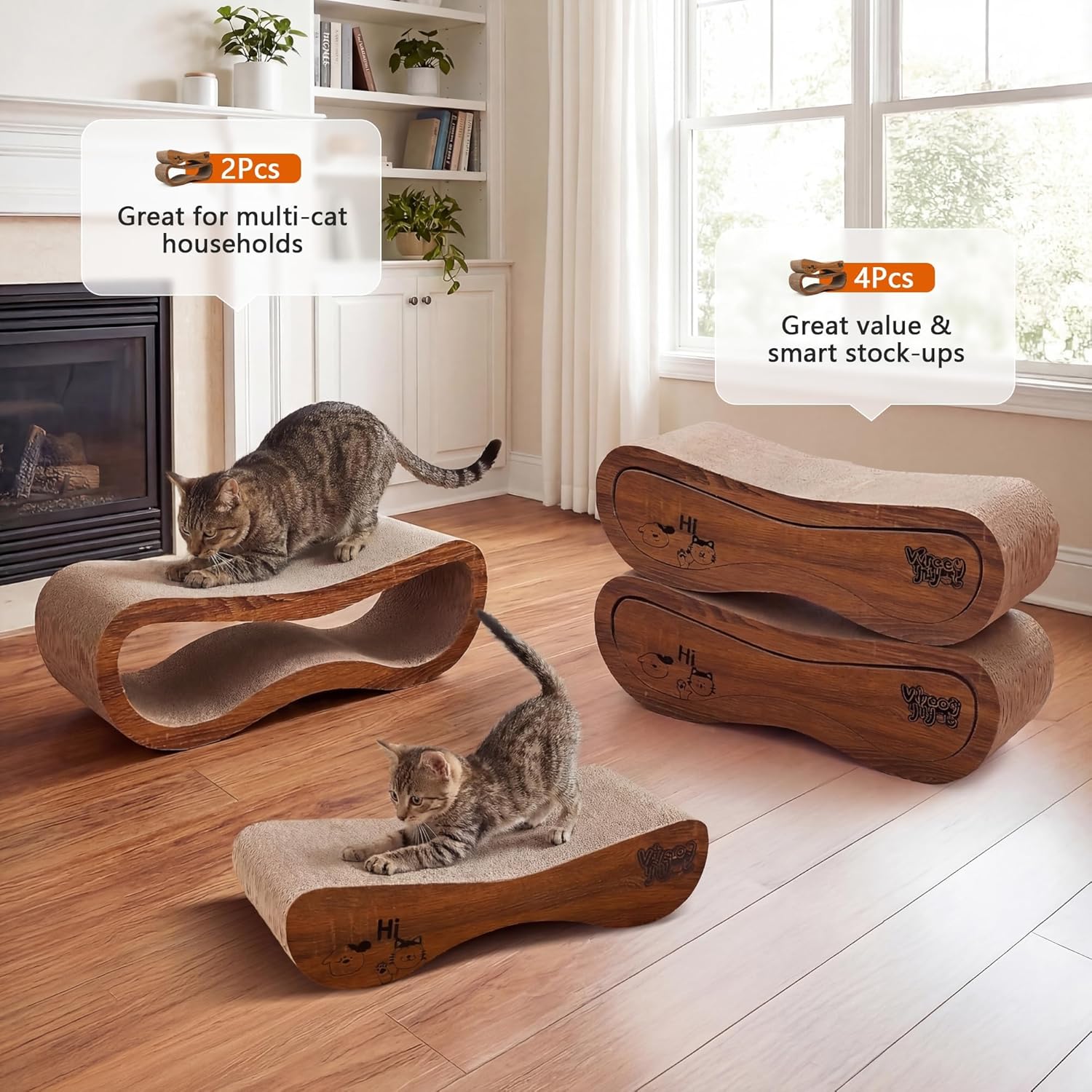 Cat Scratcher 2 in 1 Scratchers for Indoor Cats Scratching Board Cardboard, Horizontal Corrugated Scratch Pad for Cats as Beds & Furniture Reversible Sofa Scratch - Image 4