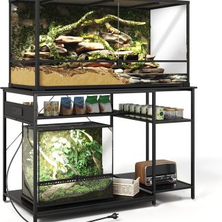 120 Gallon Fish Tank Stand with Power Outlets, Heavy Duty Large Aquarium Stand with Light, Double Reptile Tank Turtle Terrariums Table for Fish Tank Accessories Storage,1100LBS Capacity