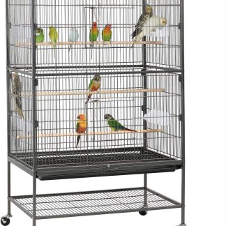 Yaheetech 52'' Bird cage w/Perches & Feeders, Large Birdcage with Pull-Out Tray, Rolling Wheels, Extra Storage, Flight Cage for Cockatiel, Parrot, Parakeet, Conure, Budgie, Pigeon Small/Medium Birds