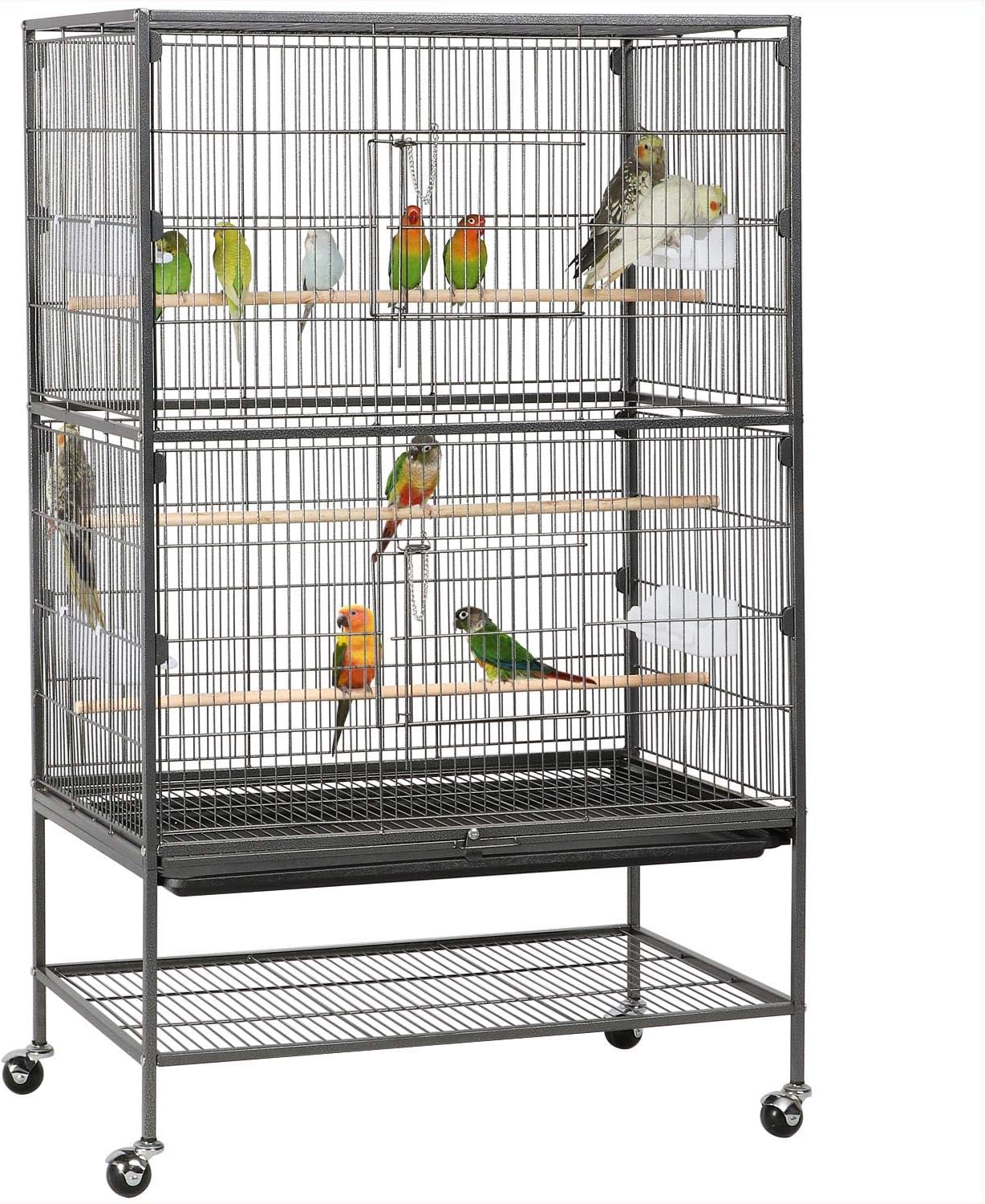 Yaheetech 52'' Bird cage w/Perches & Feeders, Large Birdcage with Pull-Out Tray, Rolling Wheels, Extra Storage, Flight Cage for Cockatiel, Parrot, Parakeet, Conure, Budgie, Pigeon Small/Medium Birds