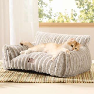Bedsure ComfyFleece Cute Cat Couch for Pets - Fluffy Cat beds with Premium Soft Corduroy Fleece, Fuzzy Cats beds for Indoor Cats with Removable Washable Cover, Supportive Pet Sofa, 24inch, Amphora