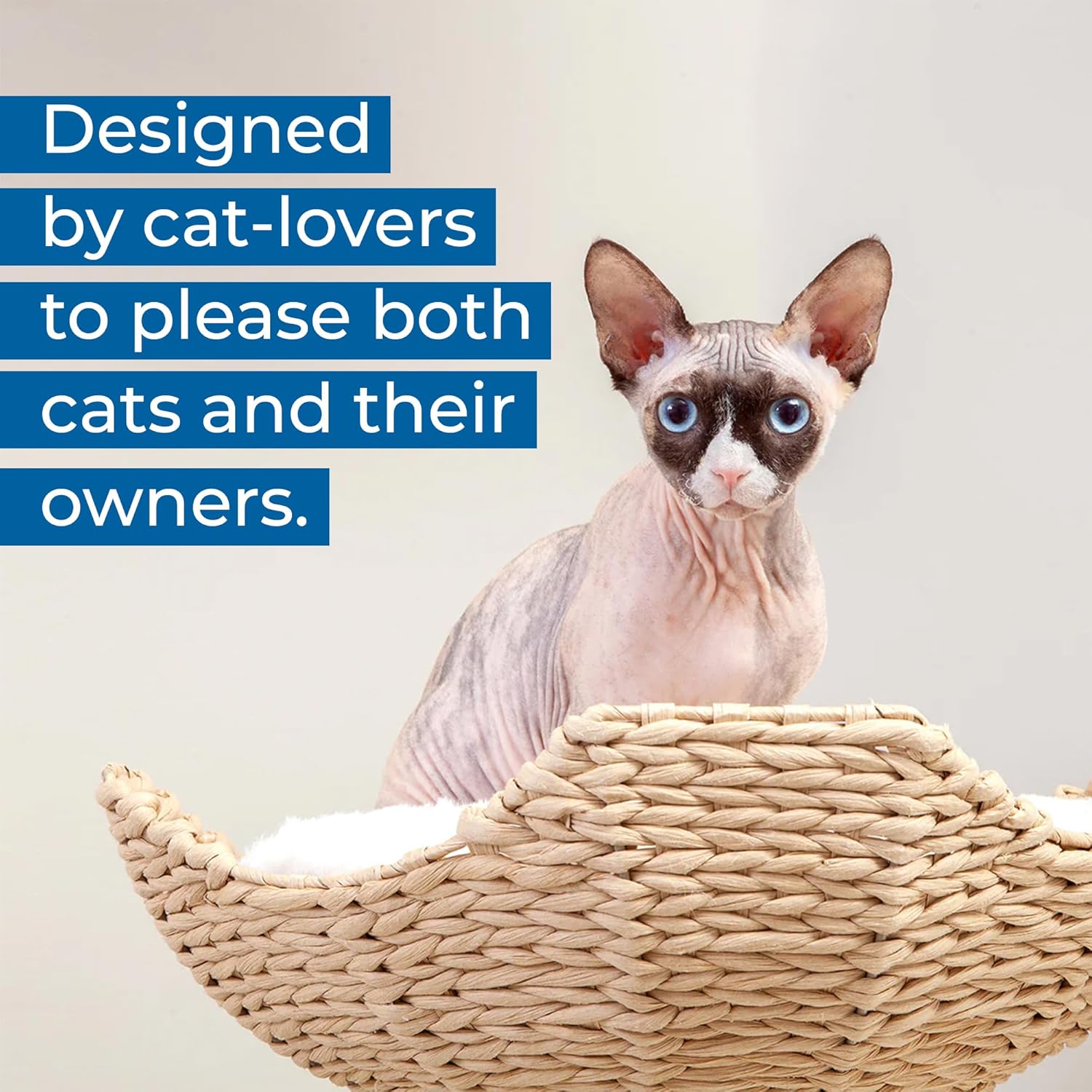 Habitat Haven The Sanctuary Cat Tree - Luxury Cat Condo, Large Modern Indoor Tower with 3 Faux Fur Beds, Scratching Posts, and Toys for Cats, 23-Inch Width x 23-Inch Depth x 52-Inch Height - Image 9