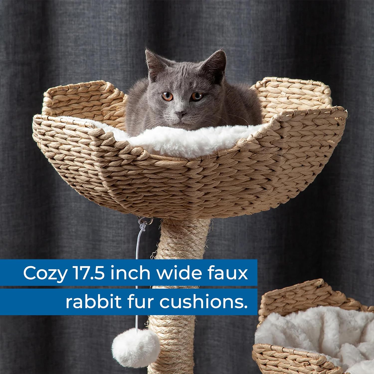 Habitat Haven The Sanctuary Cat Tree - Luxury Cat Condo, Large Modern Indoor Tower with 3 Faux Fur Beds, Scratching Posts, and Toys for Cats, 23-Inch Width x 23-Inch Depth x 52-Inch Height - Image 7