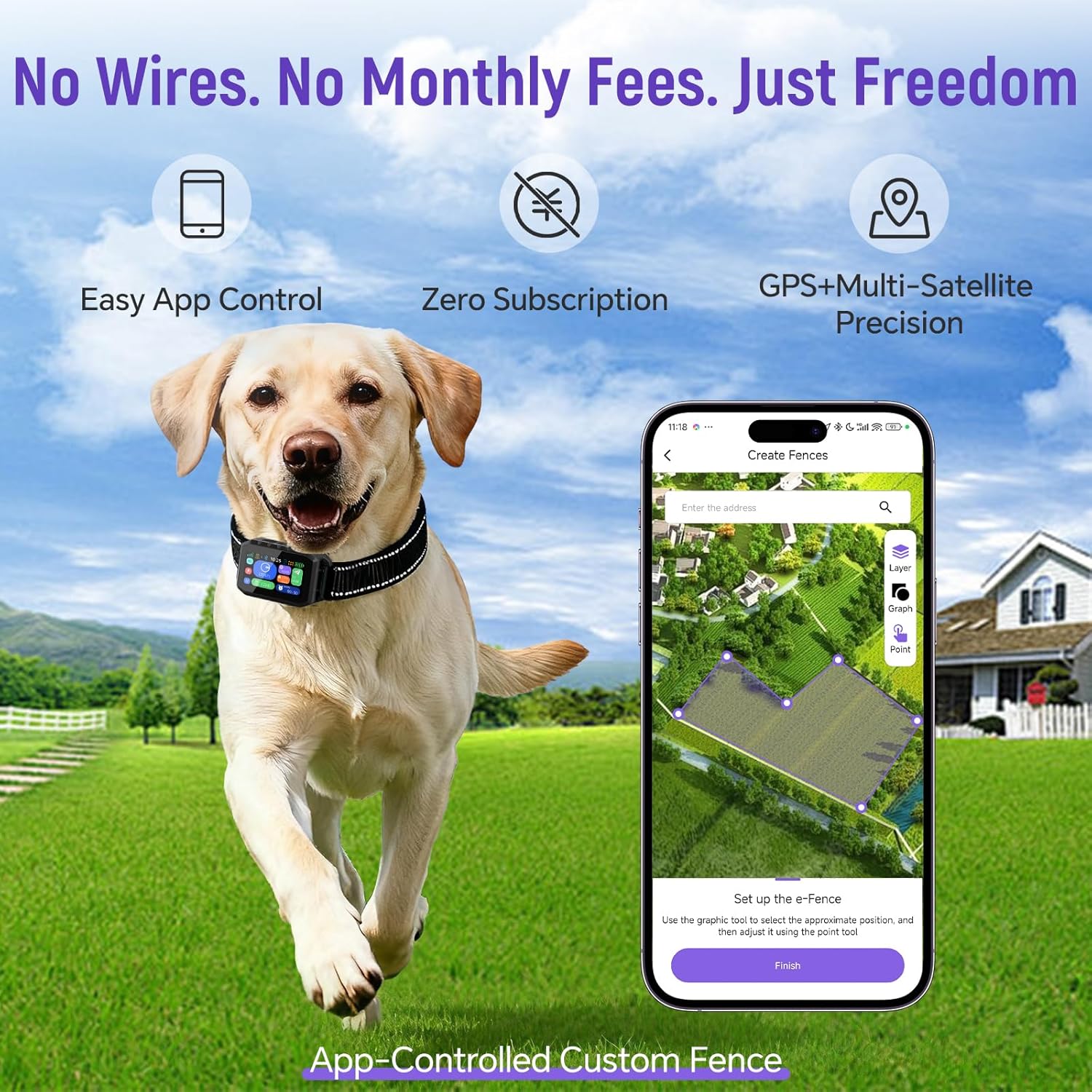 GPS Wireless Dog Fence – Free App Control, Custom GPS Boundary, Beep/Vibration/Static Modes, IP67 Waterproof, Long Battery Life, for Dogs 10–120 lbs, Remote Training Kit - Image 2