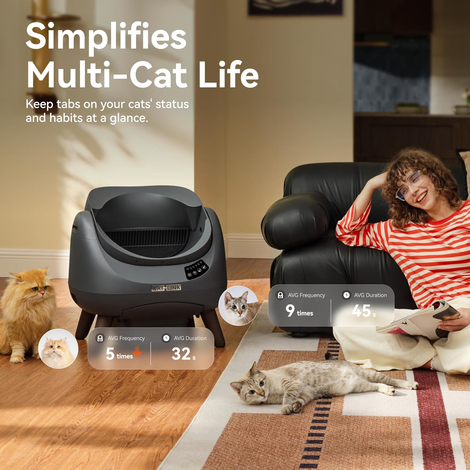 CATLINK Self Cleaning Cat Litter Box Open-X, 5G & 2.4G WiFi, Safe Anti-Pinch Automatic Litter Box Open Top, AI Waste Analysis Health Monitor, App, Odor Free - Grey/Large (Multi-Cat Household) - Image 9