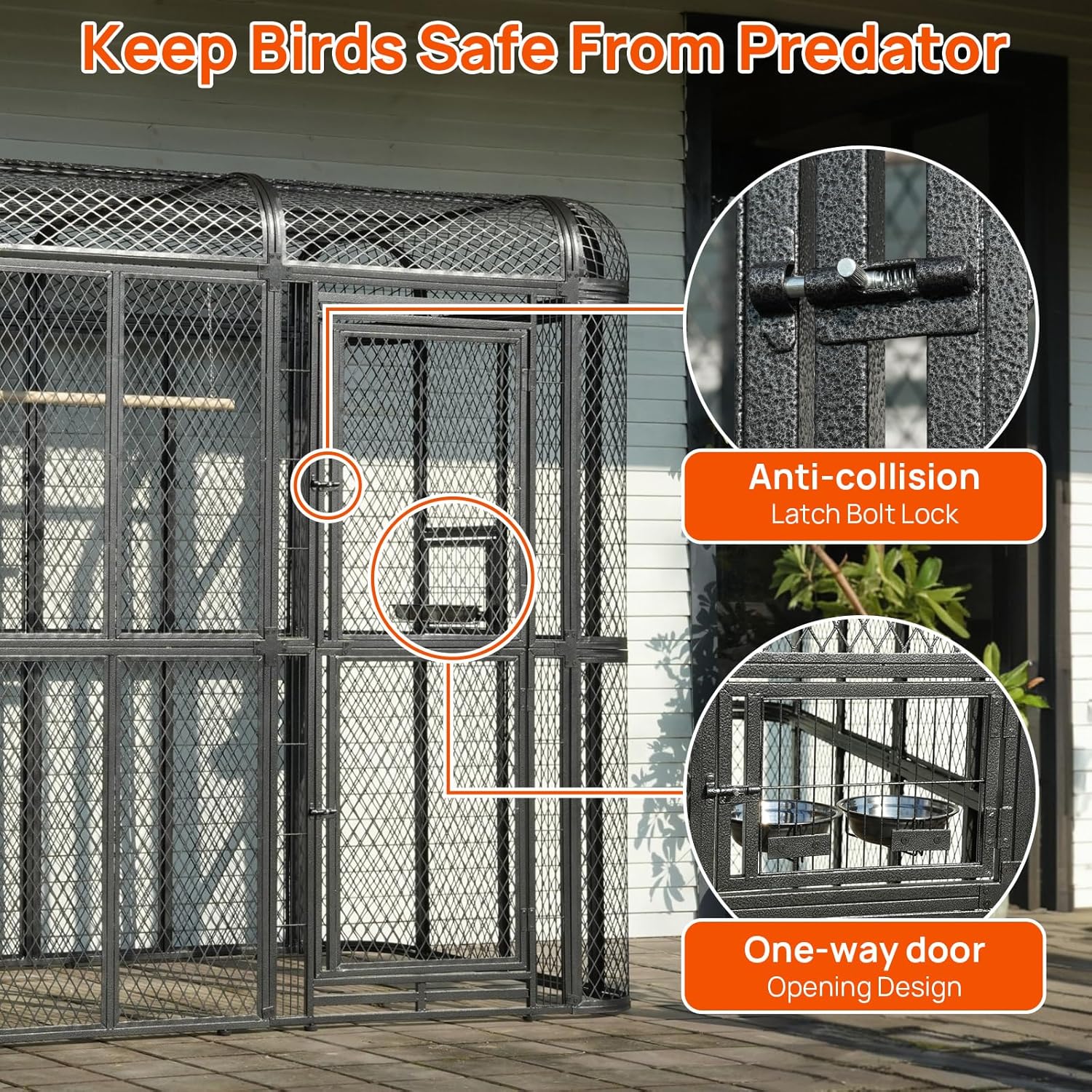 Large Walk-in Cage 77-inch Heavy Duty Birdcage Outdoor Diamond Grid Aviary Parrot Cage Wide Flight Metal Birdcage for Macaw Budgie Conure Lovebird Parakeet Cockatiel, 6.4x3.87x5.91ft, Silver - Image 6