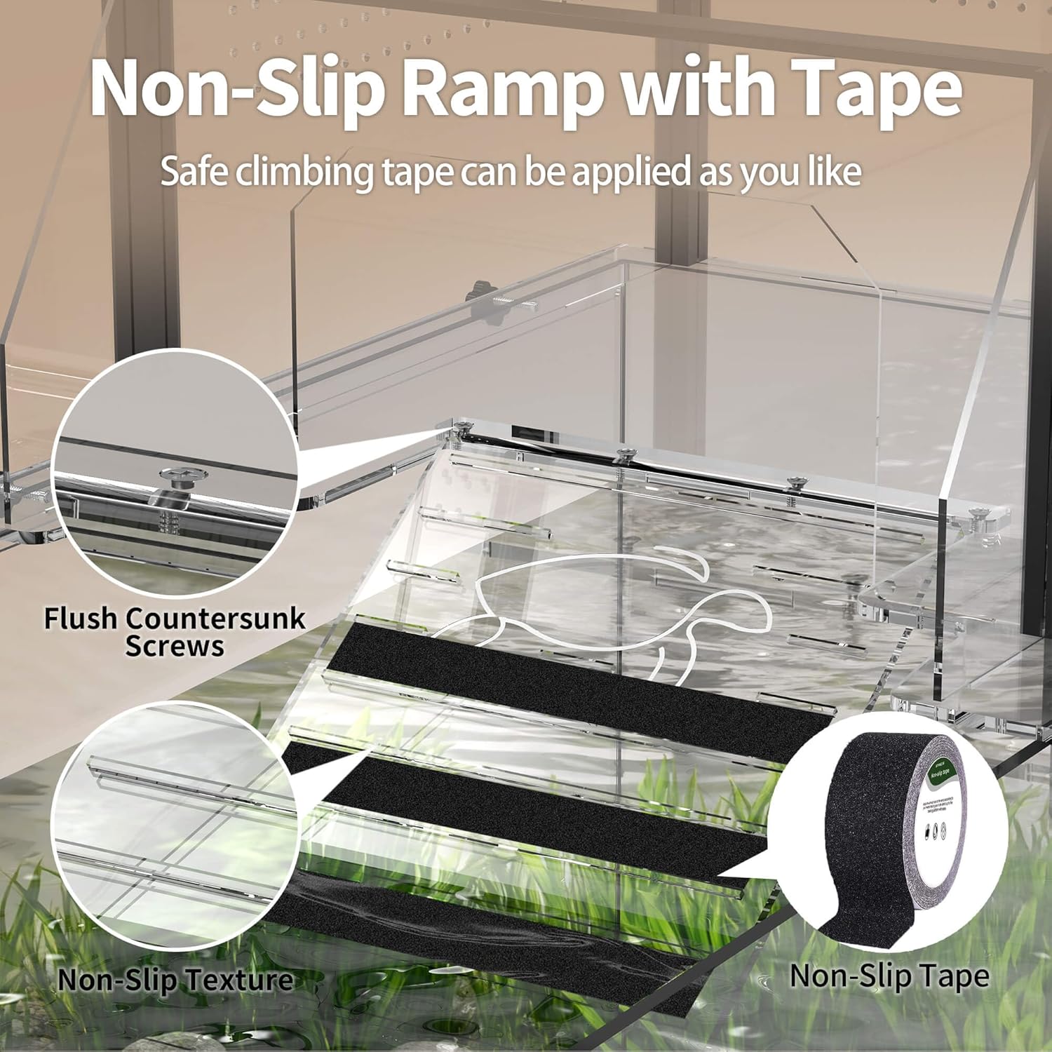Upgraded Turtle Basking Platform for Aquatic Turtles with Temp & Humidity Gauge, Clear Acrylic Turtle Dock, Flip-Open Lid, Non-Slip Ramp & Escape-Proof, Fits 17–19" Aquariums - Image 6