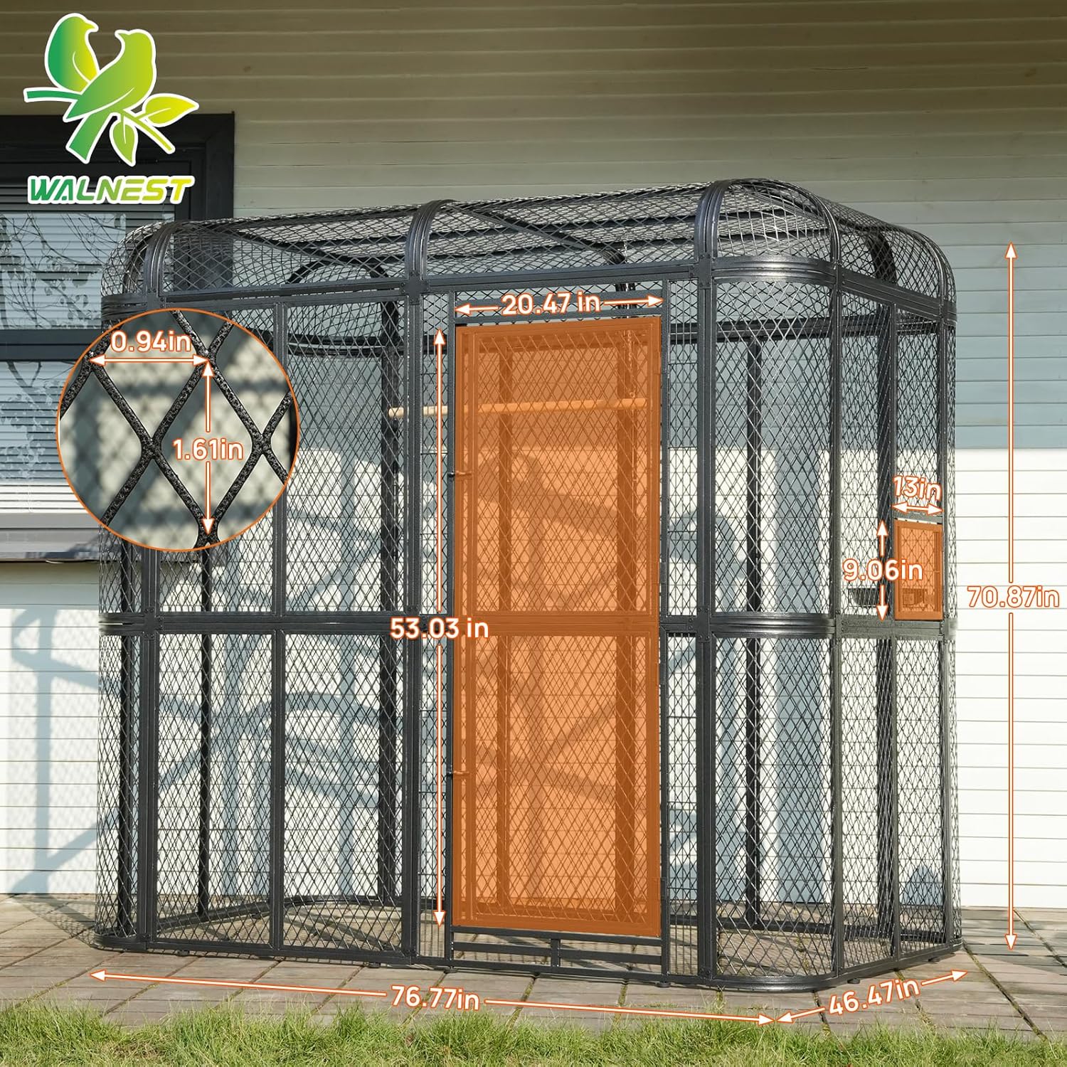 Large Walk-in Cage 77-inch Heavy Duty Birdcage Outdoor Diamond Grid Aviary Parrot Cage Wide Flight Metal Birdcage for Macaw Budgie Conure Lovebird Parakeet Cockatiel, 6.4x3.87x5.91ft, Silver - Image 2
