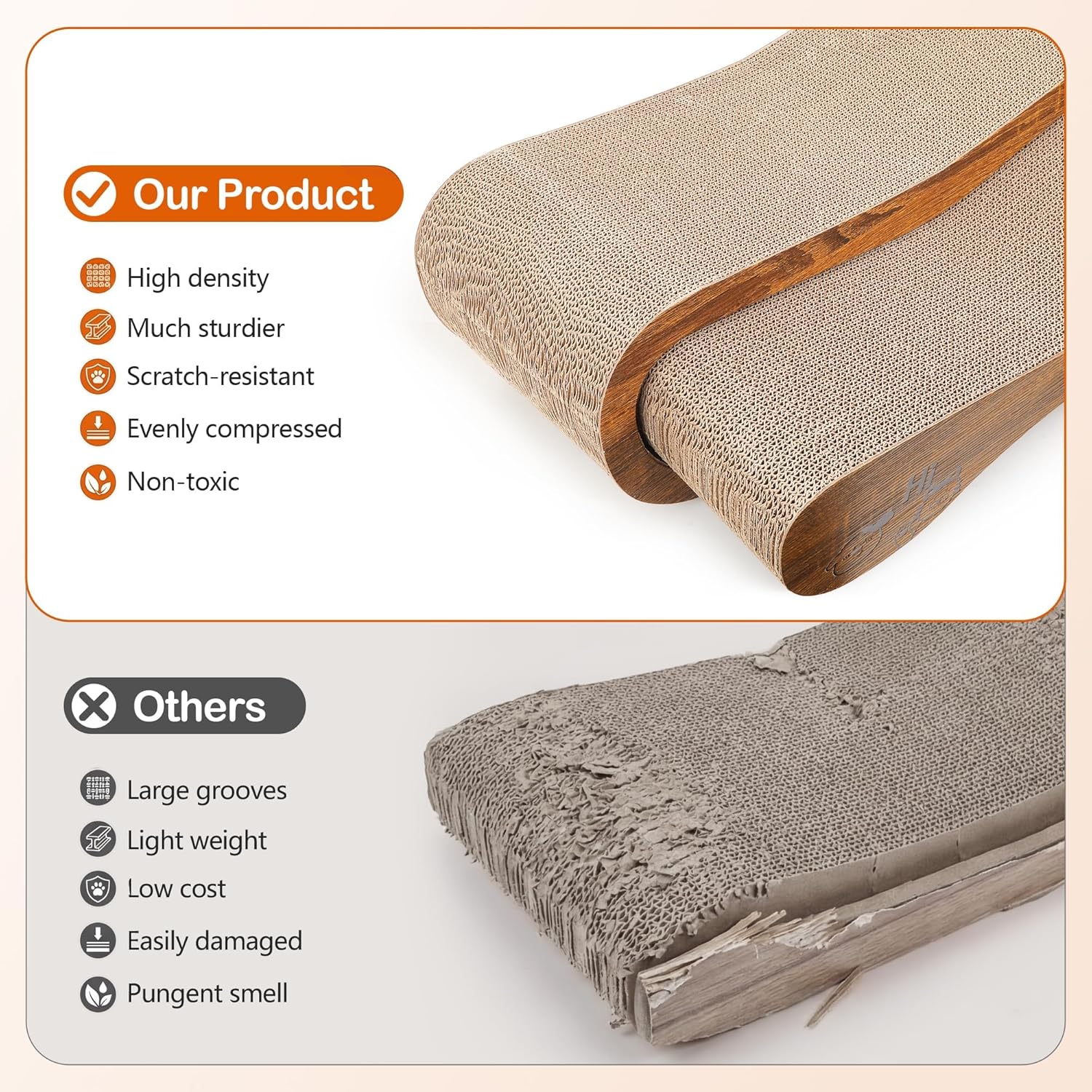 Cat Scratcher 2 in 1 Scratchers for Indoor Cats Scratching Board Cardboard, Horizontal Corrugated Scratch Pad for Cats as Beds & Furniture Reversible Sofa Scratch - Image 3