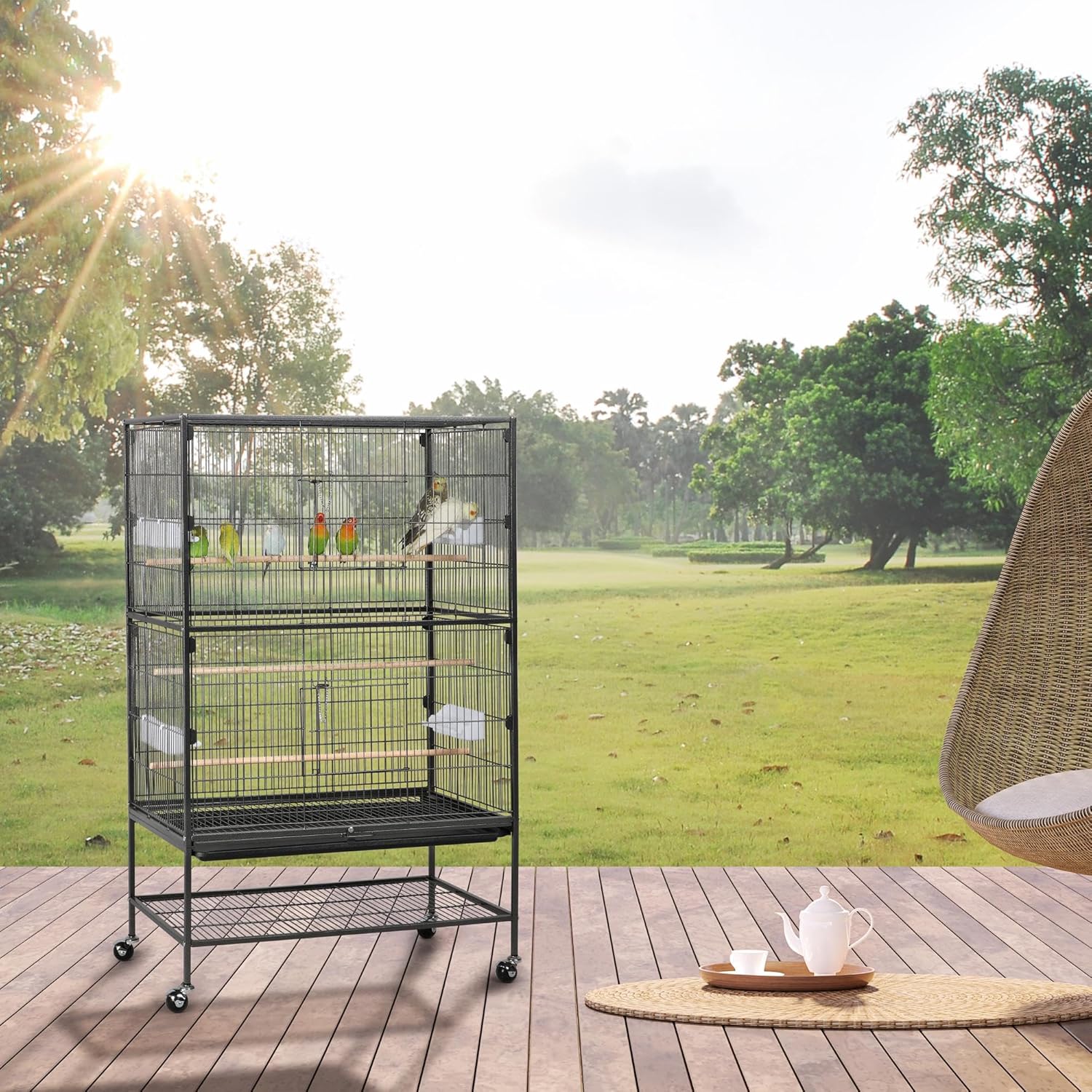 Yaheetech 52'' Bird cage w/Perches & Feeders, Large Birdcage with Pull-Out Tray, Rolling Wheels, Extra Storage, Flight Cage for Cockatiel, Parrot, Parakeet, Conure, Budgie, Pigeon Small/Medium Birds - Image 2