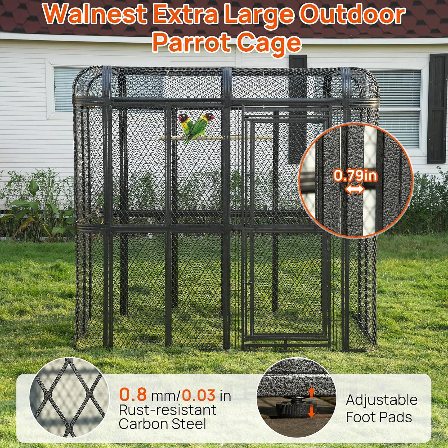 Large Walk-in Cage 77-inch Heavy Duty Birdcage Outdoor Diamond Grid Aviary Parrot Cage Wide Flight Metal Birdcage for Macaw Budgie Conure Lovebird Parakeet Cockatiel, 6.4x3.87x5.91ft, Silver - Image 5