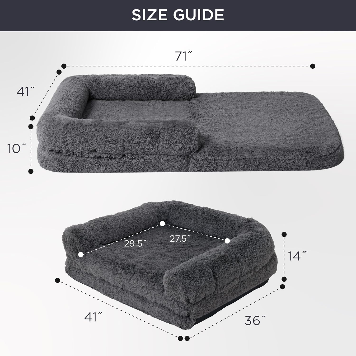 Bedsure Foldable Human Dog Bed - 2 in 1 Flexible Giant Human Dog Bed for Adult People with Supportive Bolster Egg Foam, Waterproof Liner, Calming Fluffy Faux Fur Orthopedic Big Bean Bed, Dark Grey - Image 8