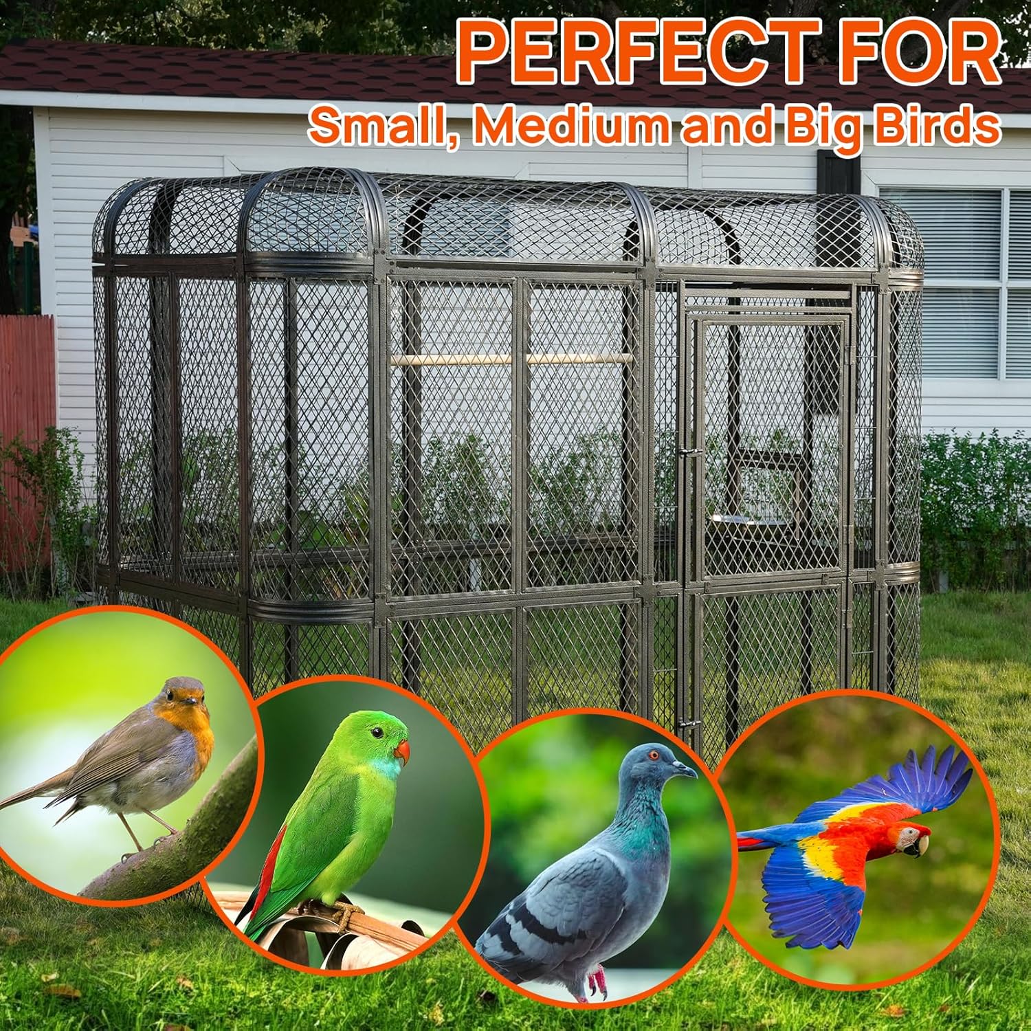 Large Walk-in Cage 77-inch Heavy Duty Birdcage Outdoor Diamond Grid Aviary Parrot Cage Wide Flight Metal Birdcage for Macaw Budgie Conure Lovebird Parakeet Cockatiel, 6.4x3.87x5.91ft, Silver - Image 7