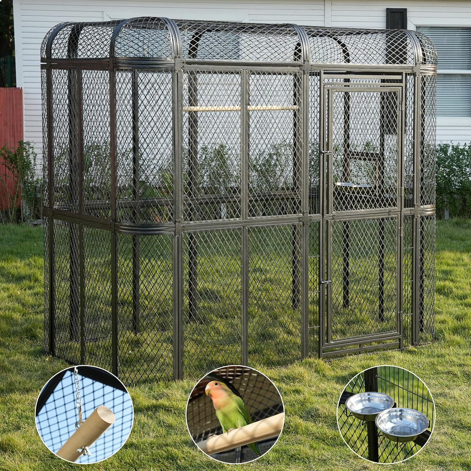 Large Walk-in Cage 77-inch Heavy Duty Birdcage Outdoor Diamond Grid Aviary Parrot Cage Wide Flight Metal Birdcage for Macaw Budgie Conure Lovebird Parakeet Cockatiel, 6.4x3.87x5.91ft, Silver - Image 9