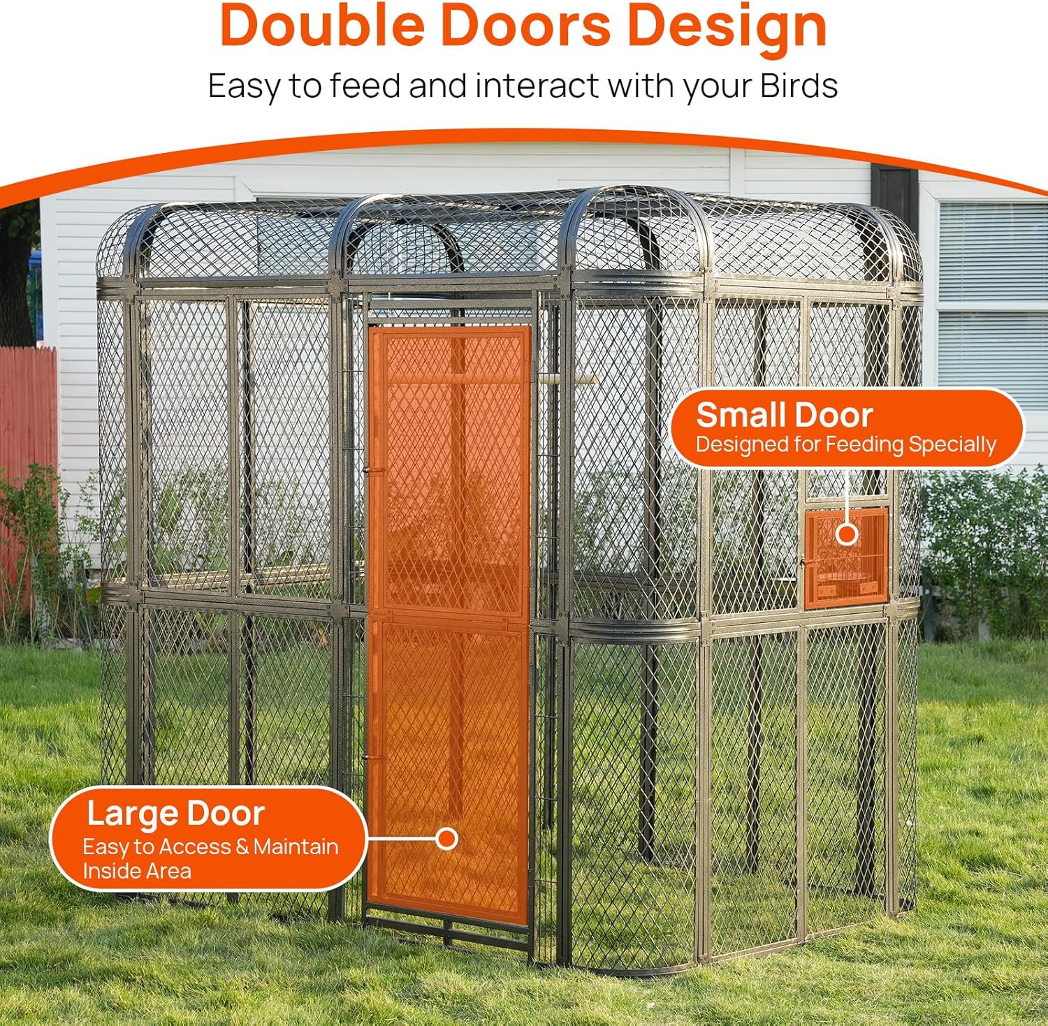Large Walk-in Cage 77-inch Heavy Duty Birdcage Outdoor Diamond Grid Aviary Parrot Cage Wide Flight Metal Birdcage for Macaw Budgie Conure Lovebird Parakeet Cockatiel, 6.4x3.87x5.91ft, Silver - Image 3