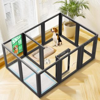 FXW AuraSpace Acrylic Indoor Dog Playpen for Medium Dogs, 35 Inch, 12 Panels, Black