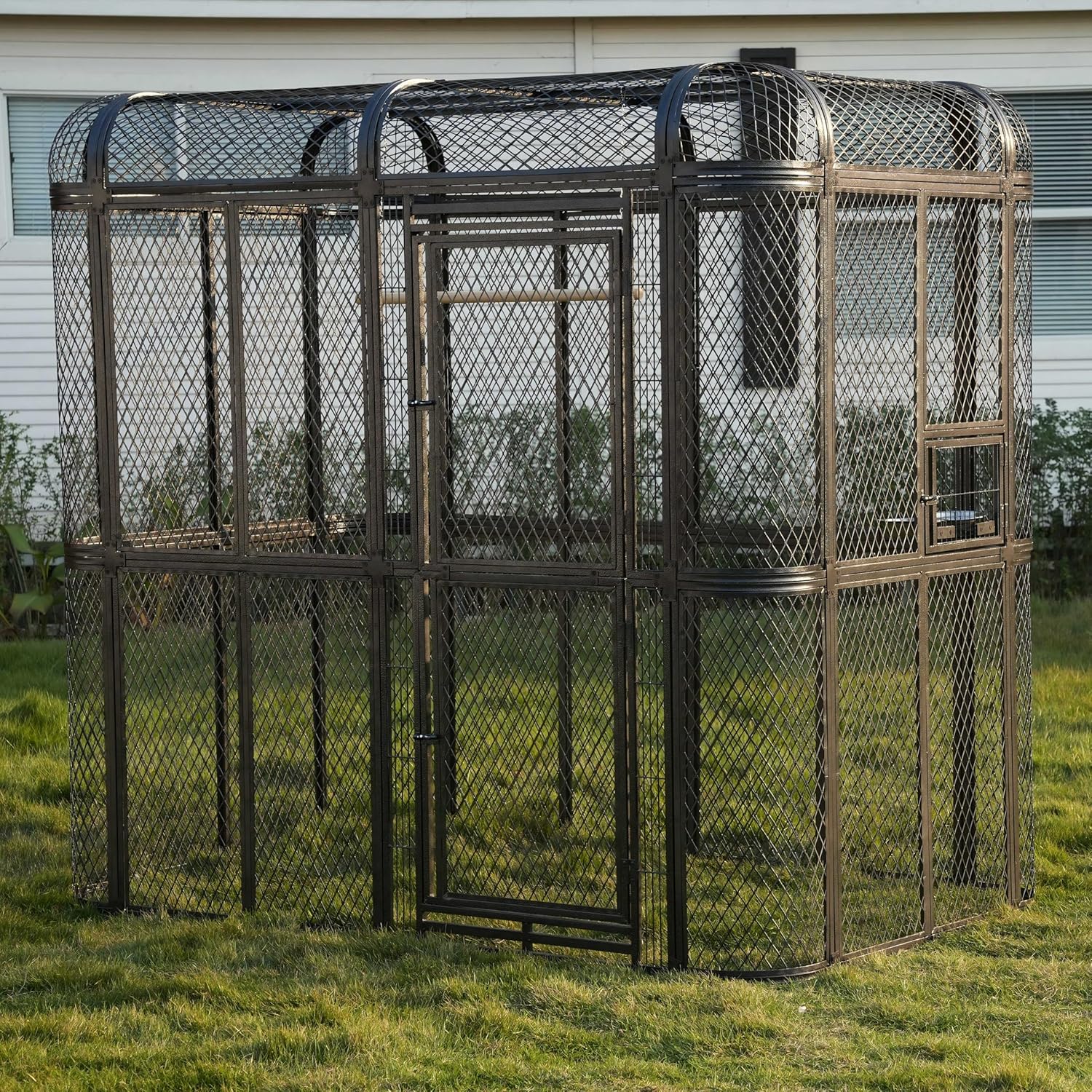 Large Walk-in Cage 77-inch Heavy Duty Birdcage Outdoor Diamond Grid Aviary Parrot Cage Wide Flight Metal Birdcage for Macaw Budgie Conure Lovebird Parakeet Cockatiel, 6.4x3.87x5.91ft, Silver